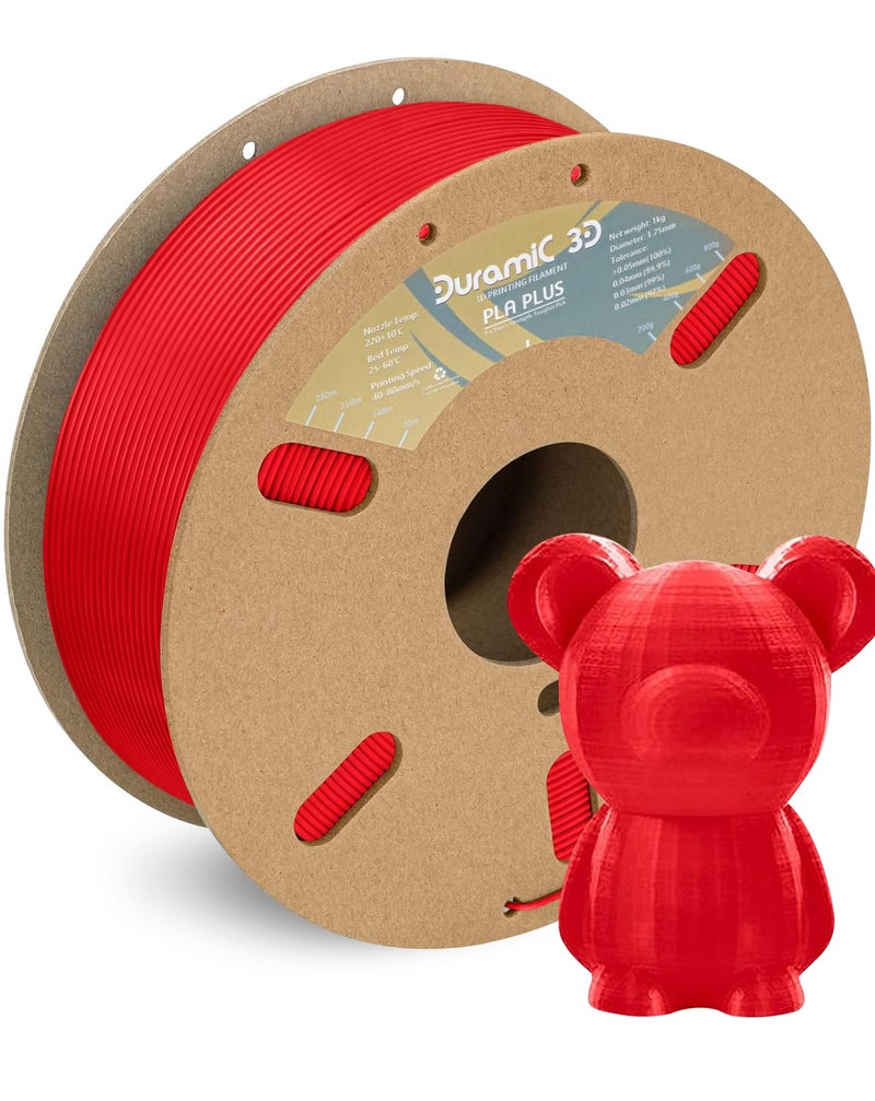 DURAMIC 3D PLA+ Filament 1.75mm 1Kg Red, PLA Plus Filament 1Kg Spool(2.2lbs) Tougher and Stronger, Dimensional Accuracy Probability +/- 0.02mm - Image 1